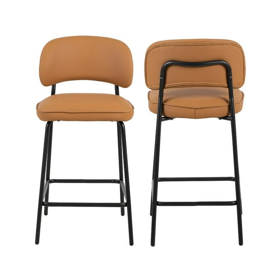 New Classic Furniture Blythe Metal/Vegan Leather Counter Chair in Orange (2 pcs)