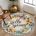 thumbnail image 2 of Round Rugs 6 Ft, Hello Spring Non Slip Area Rugs for Kitchen Bedroom Entryway, Farmhouse Floral Eucalyptus Wood Plaid Burlap Washable Carpet Runner Rug Floor Mats for Bedroom Home Decor, 2 of 8