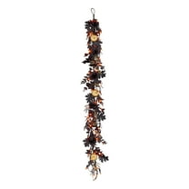 6 ft. Artificial Chic Eek Black and Gold Halloween Garland, 50 Orange LED Lights, Battery Operated
