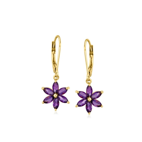 Ross-Simons 1.60 ct. t.w. Amethyst Flower Drop Earrings in 18kt Gold Over Sterling, Women's, Adult