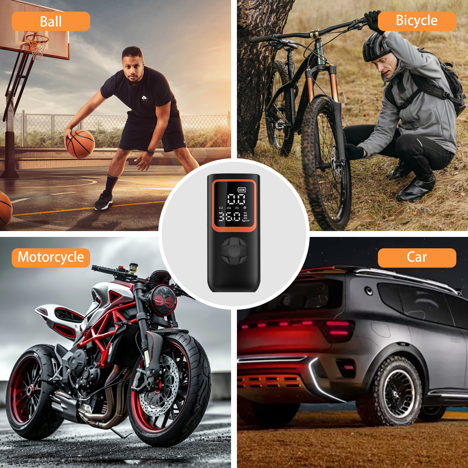 CATGOOD Portable Tire Inflator, 150PSI Cordless Car Air Compressor with Digital Pressure Gauge and LED Light,  Auto Air Pump For Compact Car, AirMotorcycles, Electric Bikes, Ball