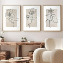 Beige Abstract Flower Canvas Wall Art Decor - Botanical Prints & Flower Painting - 16x24inx3pcs No