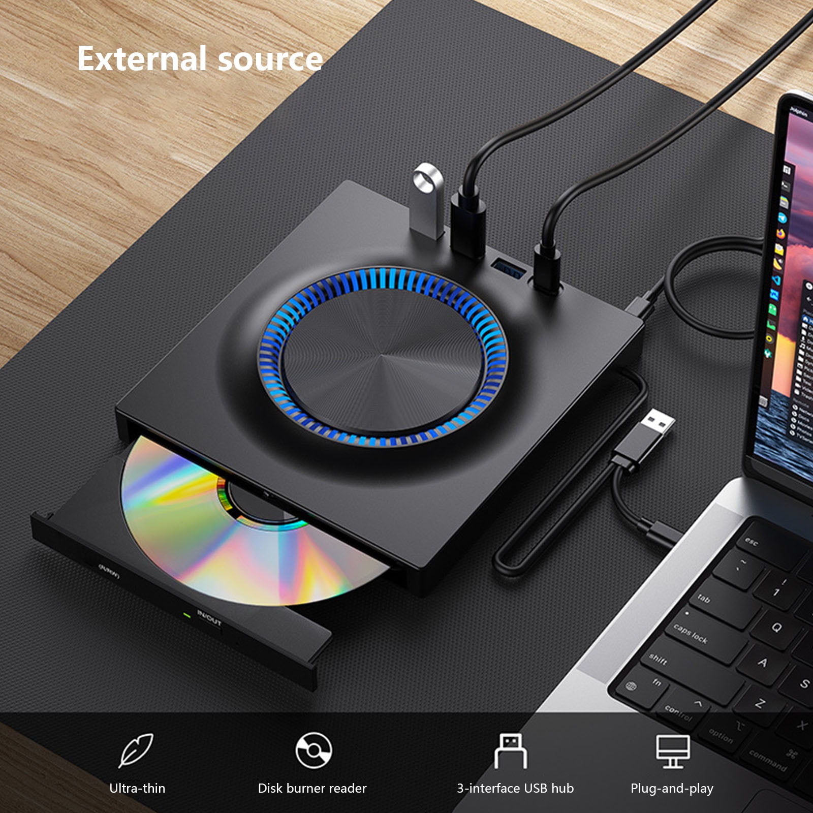 MultiFunctional External Drive Featuring USB3.0 Type C Port Builts In Cable For PC Laptop DvdRW Recording Format