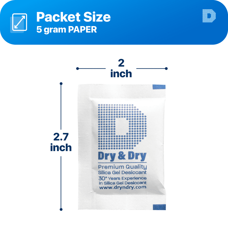 5 Gram Pack of 50 dry&dry Silica Gel Packets Desiccant Dehumidifiers