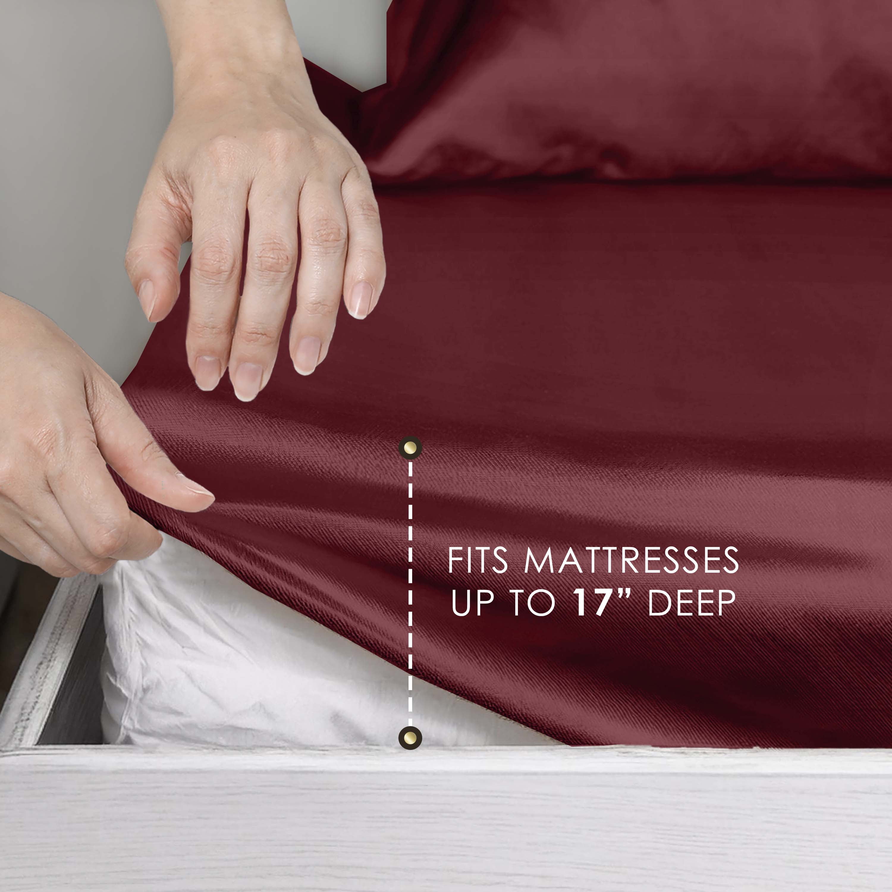 Martex Elegance 4-Piece Full Satin Sheet Set | Silky Smooth | Great for Hair & Skin | Red