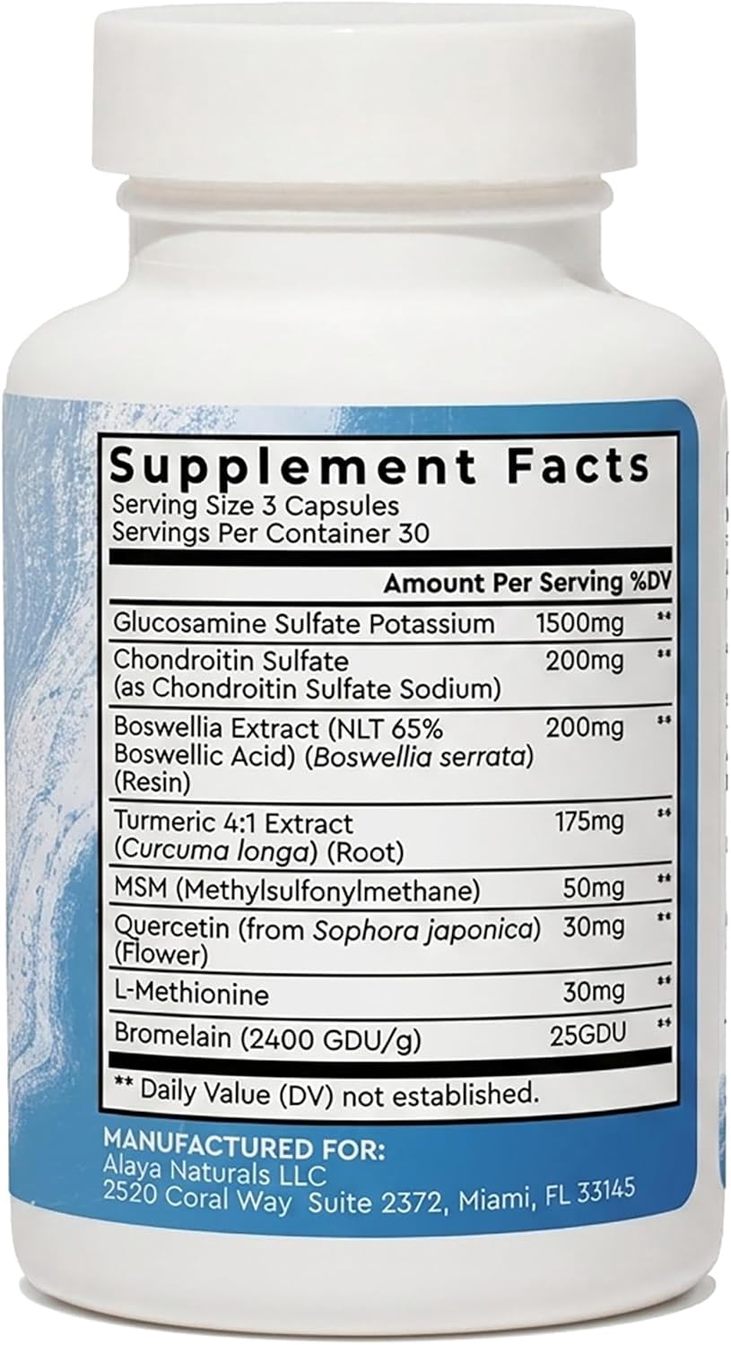 Alaya Naturals Joint Support Supplement with Glucosamine, Chondroitin and Turmeric, 90 Capsules
