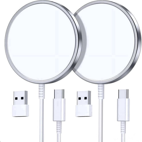15W Fast Magnetic Wireless Charger 2 Pack, Compatible with iPhone 17/16/15/14/13/12 Series & AirPods, Strong Magnet Charging Pad with USB-C Cable