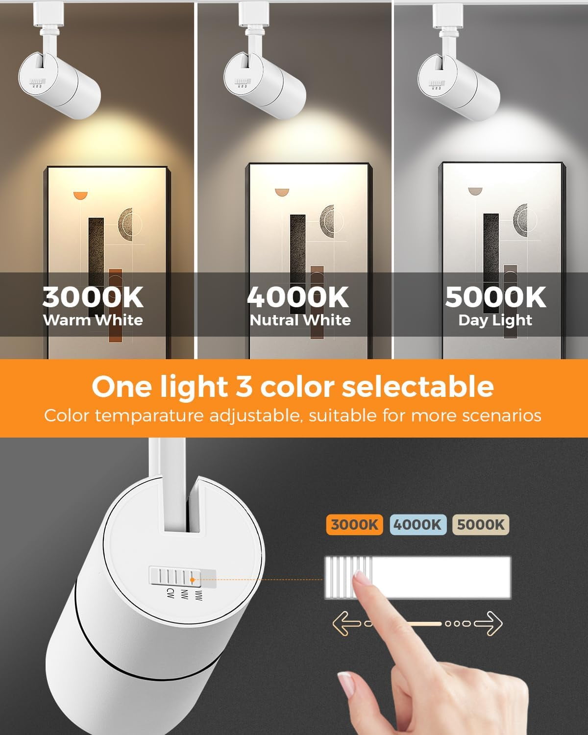 VANoopee 3-Color Zoomable 6 Light LED Track Lighting Kit with 6.6FT H Type Track Lighting Rail, Dimmable Modern Track Lighting Fixtures Ceiling Spotlight 10W 1000lm White