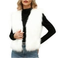thumbnail image 2 of Coats for Women Warm Faux Furry Coat Jacket Winter Solid Round Neck Outerwear,Womens Coats Plus Size White XXL, 2 of 6