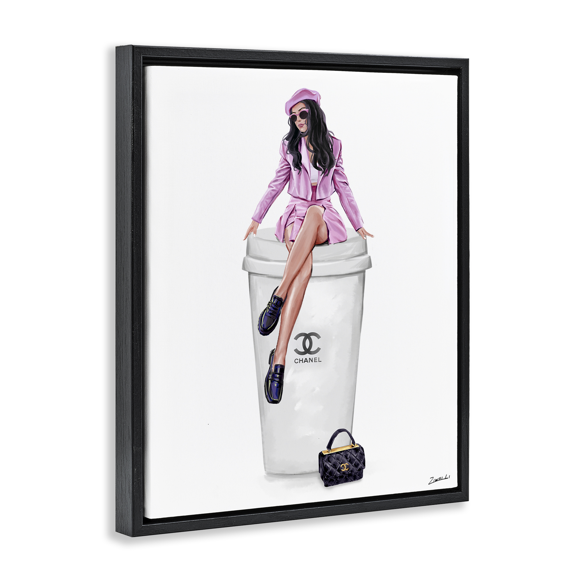 Stupell Industries Chic Fashionista Atop Coffee People Painting Black Floater Framed Canvas Art Print Wall Art, 17 x 21