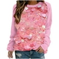 thumbnail image 1 of VALMASS Chandails en Molleton Col Rond pour Femmes Saint-Valentin Imprimé Floral Manches Longues Mode Décontractée Blouses Sans Capuche (L, Rose-A), 1 of 3