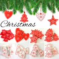 thumbnail image 2 of Colgante de madera para árbol de Navidad, adorno de estrella de copo de nieve, decoración roja para fiesta en casa, boda y Año Nuevo, 12 piezas, 2 of 4