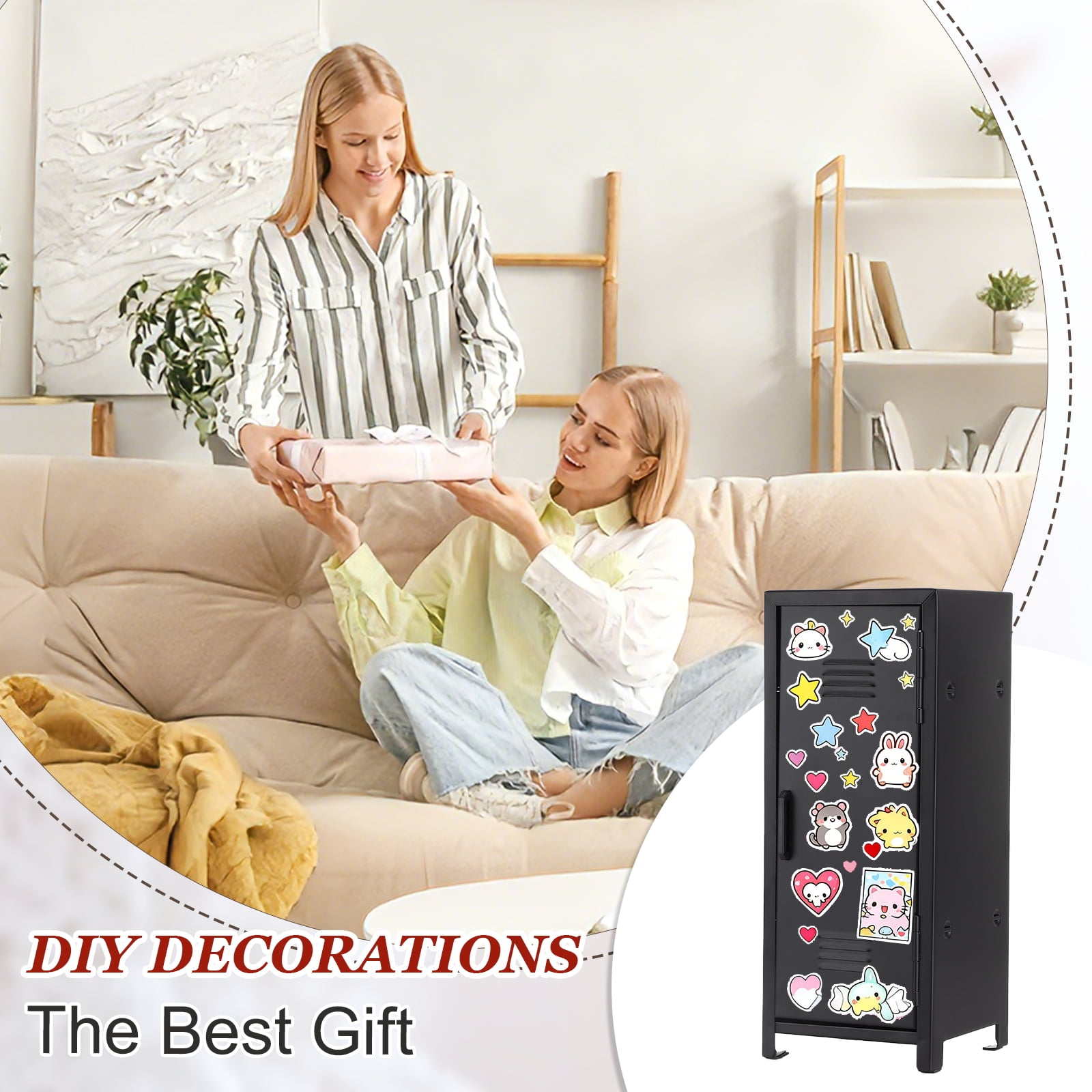 Mini Locker 4.3 x 10.8 Inch, 2 Pcs Small Locker with Lock Keys, Metal Money Safe Storage Box for Desk Bedroom, Black