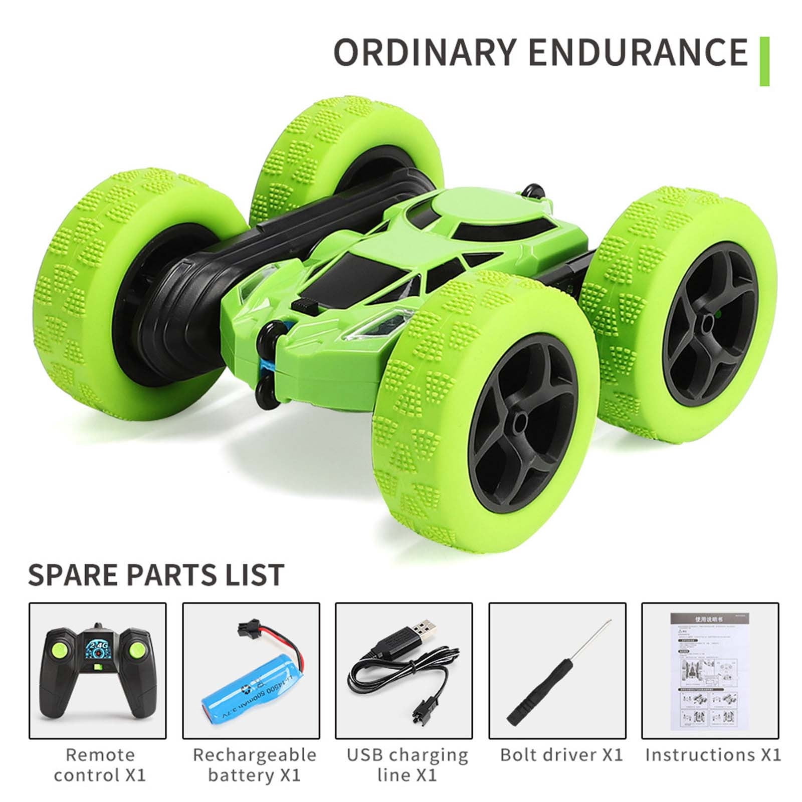 Green Green Rechargeable Double Sided Stunt Car 360 Degree Rolling Tumbling Rc Car With Lights Remote Control Toy