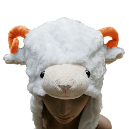 Cashmere Lined Hat - TopTie Ladies Animal Hat, Soft Fleece Lined Hat - Sheep Antelope Beauty Hat-White Sheep