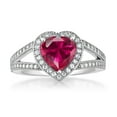 thumbnail image 2 of Gem Stone King 925 Sterling Silver Red Created Ruby and White Moissanite Ring for Women (2.41 Cttw, Gemstone July Birthstone, Heart Shape 8MM, Available in Size 5,6,7,8,9), 2 of 5