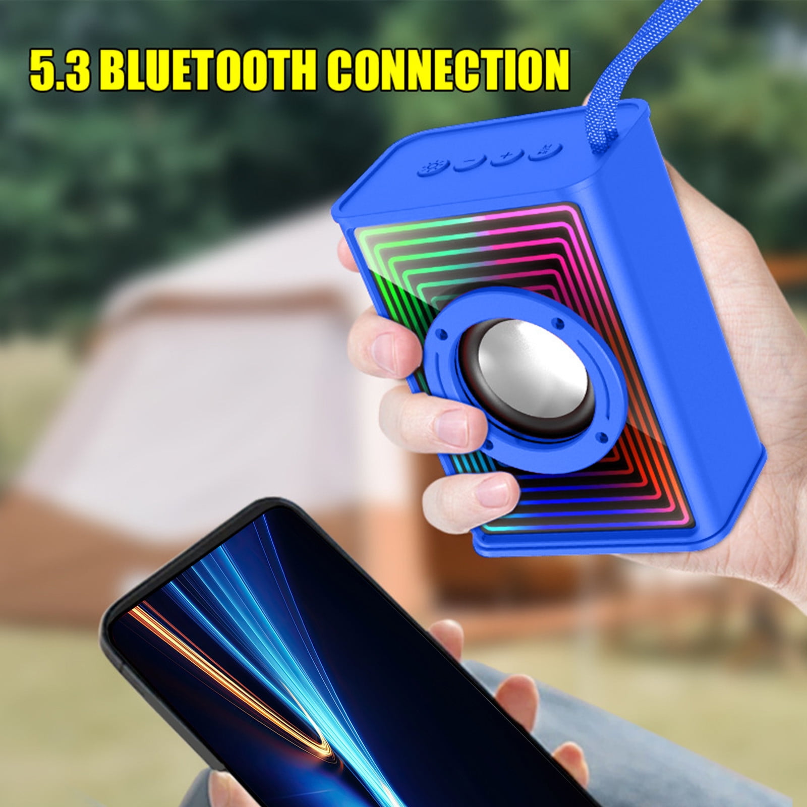 Nkmbld Car Subwoofer on Clearance Bluetooth Speaker Colorful Ambient Light Outdoor Car Desktop Subwoofer Mini Speaker, Birthday Gifts, Blue
