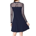 thumbnail image 3 of MODA NOVA Junior's Mesh See Through Heart Polka Sheer Skater Dress Navy Blue XL, 3 of 5