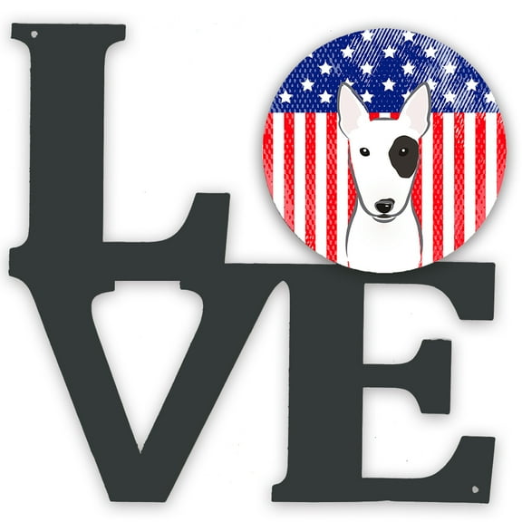Carolines Treasures BB2139WALV American Flag and Bull Terrier Metal Wall Artwork LOVE 12X12 multicolor