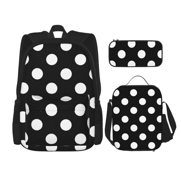 Balery Black and White Polka Dot Mochila Escolar 3 en 1 para Niños - Mochila Resistente con Lonchera Térmica y Estuche - Mochila Escolar para Niños y Niñas