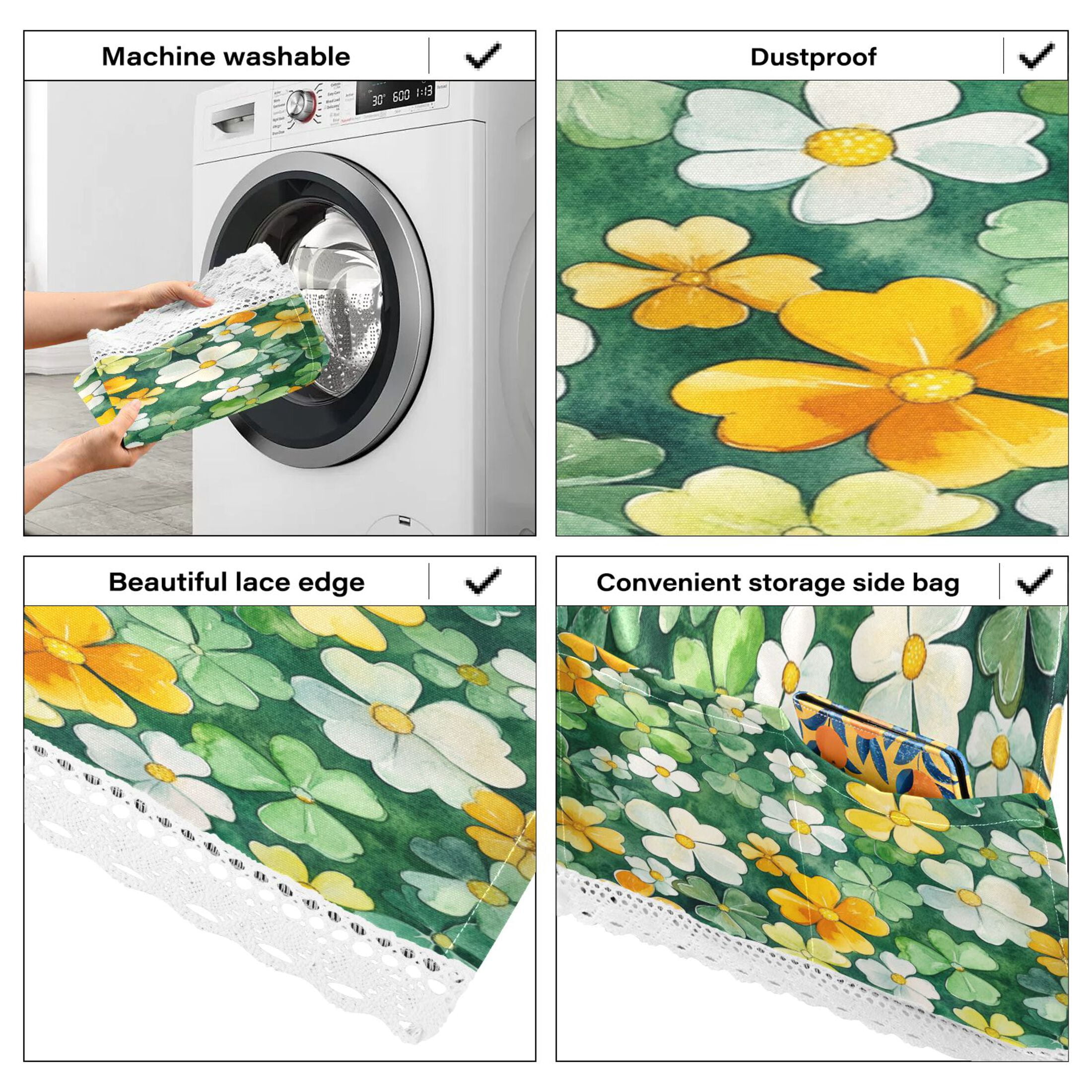 Green and Yellow BlossomsWasher and Dryer Covers Dust-Proof and Oil Resistant Fridge Cover with 4 Storage Pockets Washing Machine Top Cover for Laundry Kitchen Home 51.2 x 22 In