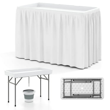Costway 4 Foot Ice Cooler Folding Table Outdoor Portable Ice Bin Table with Large Sink