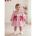 thumbnail image 3 of BemeyourBBs Toddler Baby Little Girls Valentines Day Dress Outfits Long Sleeve Ruffled Round Neck Embroidery Plaid A-line Smocked Dress Spring Summer Clothes, 3 of 9