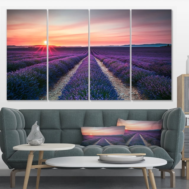 Endless Rows of Lavender Flowers - Modern Landscape Wall Art Canvas