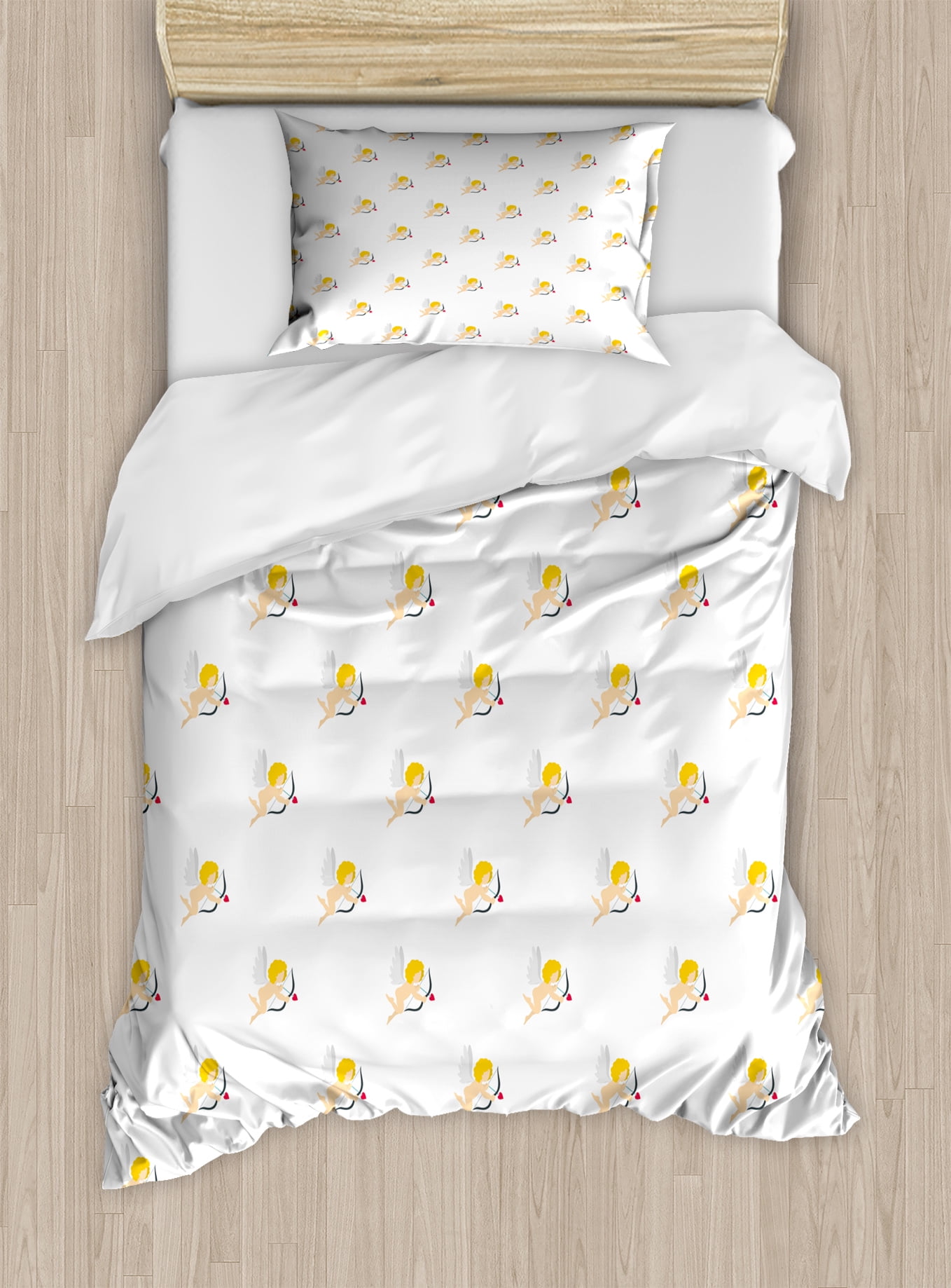 Angel Twin Size Duvet Cover Set Cupid Pattern Amour Love Arrow Angel Twin Size Duvet Cover Set Cupid Pattern Amour Love Arrow Mythic Romance Kids Baby Angels Children Decorative 2 Piece Bedding With 1 Pillow Sham
