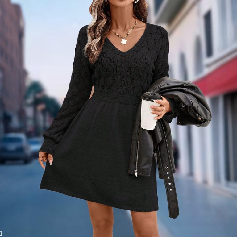 Women Autumn Winter Sweater Dresses V-neck Crochet Knitted Long Pullovers Sweaters Dress Long Style Elegant Atmospheric Tight Fitting Party Dresses Black M - Walmart.com Women Autumn Winter Sweater Dresses V-neck Crochet Knitted Long Pullovers Sweaters Dress Long Style Elegant Atmospheric Tight Fitting Party Dresses Black M - Walmart.com