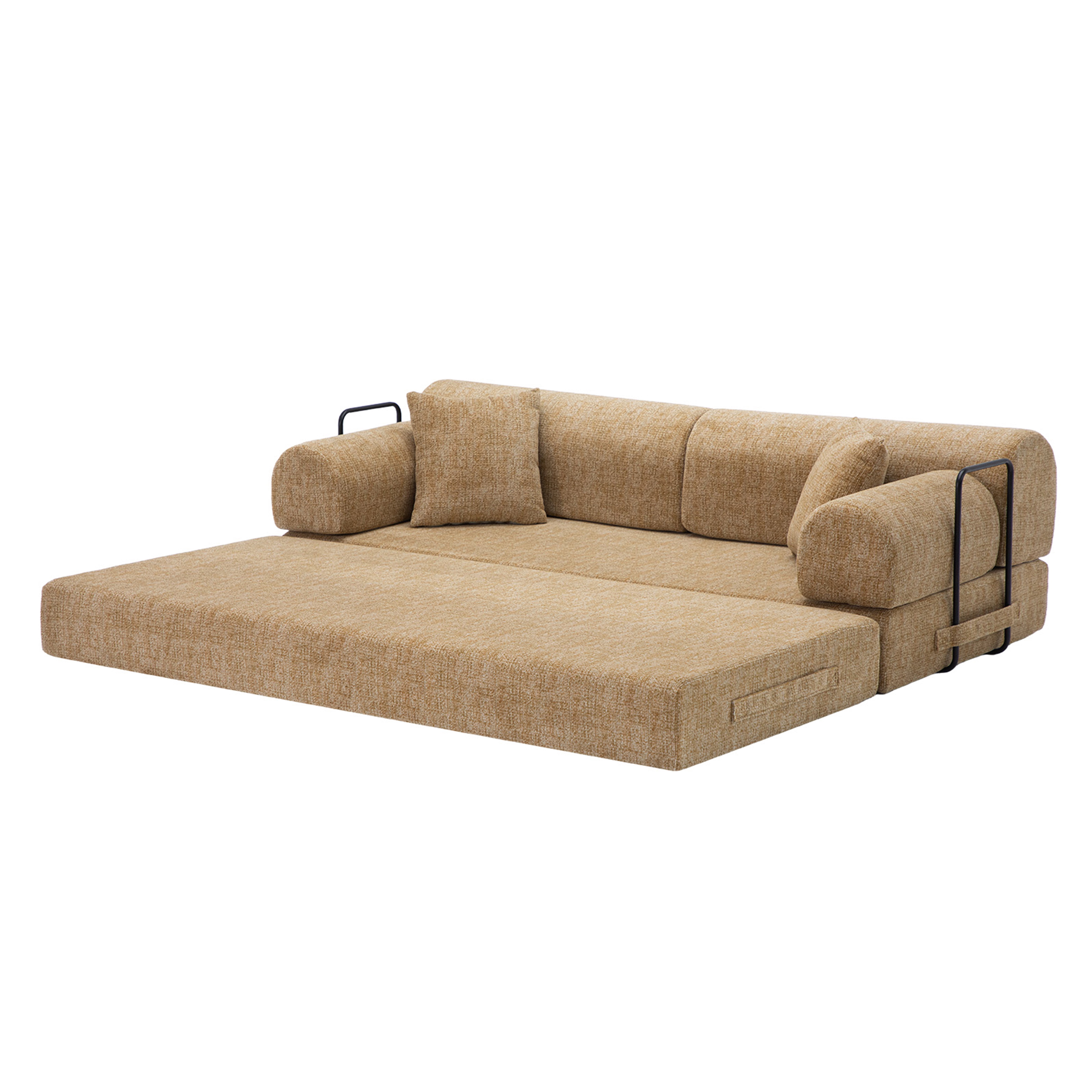 Leumius 79" Convertible Futon Sofa Bed, Boneless Couch for Living Room, Corduroy Folding Mattress Couch with Fixed-Shape Frame, Floor Sofa Lounge Couch with 2 Pillows, No Assembly,Ochre