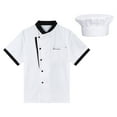 thumbnail image 3 of iiniim Unisex Chef Jacket with Hat Hotel Kitchen Restaurant Working Uniforms 2 Piece Short Sleeve Chef Coat Outfits Size M-4XL White L, 3 of 7