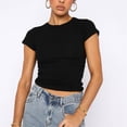 thumbnail image 2 of XFLWAM Womens Summer Short Sleeve Cute Crop Tops Casual Basic Crewneck Slim Fit T-Shirts Black M, 2 of 6