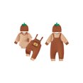 thumbnail image 2 of RUINIXCW Baby Boy Halloween Outfit Striped Crew Neck Long Sleeve Romper Pumpkin/Ghost Embroidery Overalls and Hat 3 Pcs Set, 2 of 9
