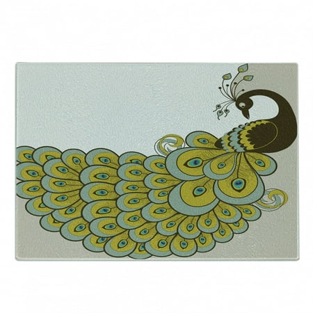 

Animal Cutting Board Peacock with a Colorful Tail Design Bird of Sophistication Illustration Decorative Tempered Glass Cutting and Serving Board Small Size Brown Sage Green Beige by Ambesonne