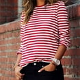 thumbnail image 2 of Musuos Women Red White Striped Casual Tops Long Sleeve Round Neck Loose Shirt, 2 of 4