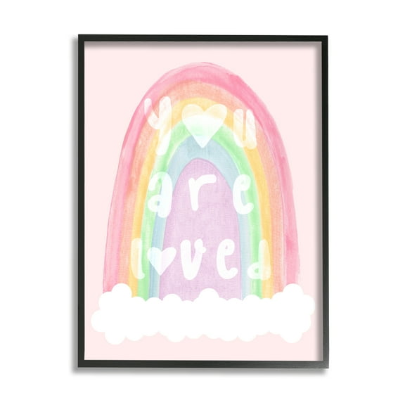 Stupell Industries You Are Loved Pastel Phrase Landscape Painting Black Framed Art Print Wall Art, 11 x 14