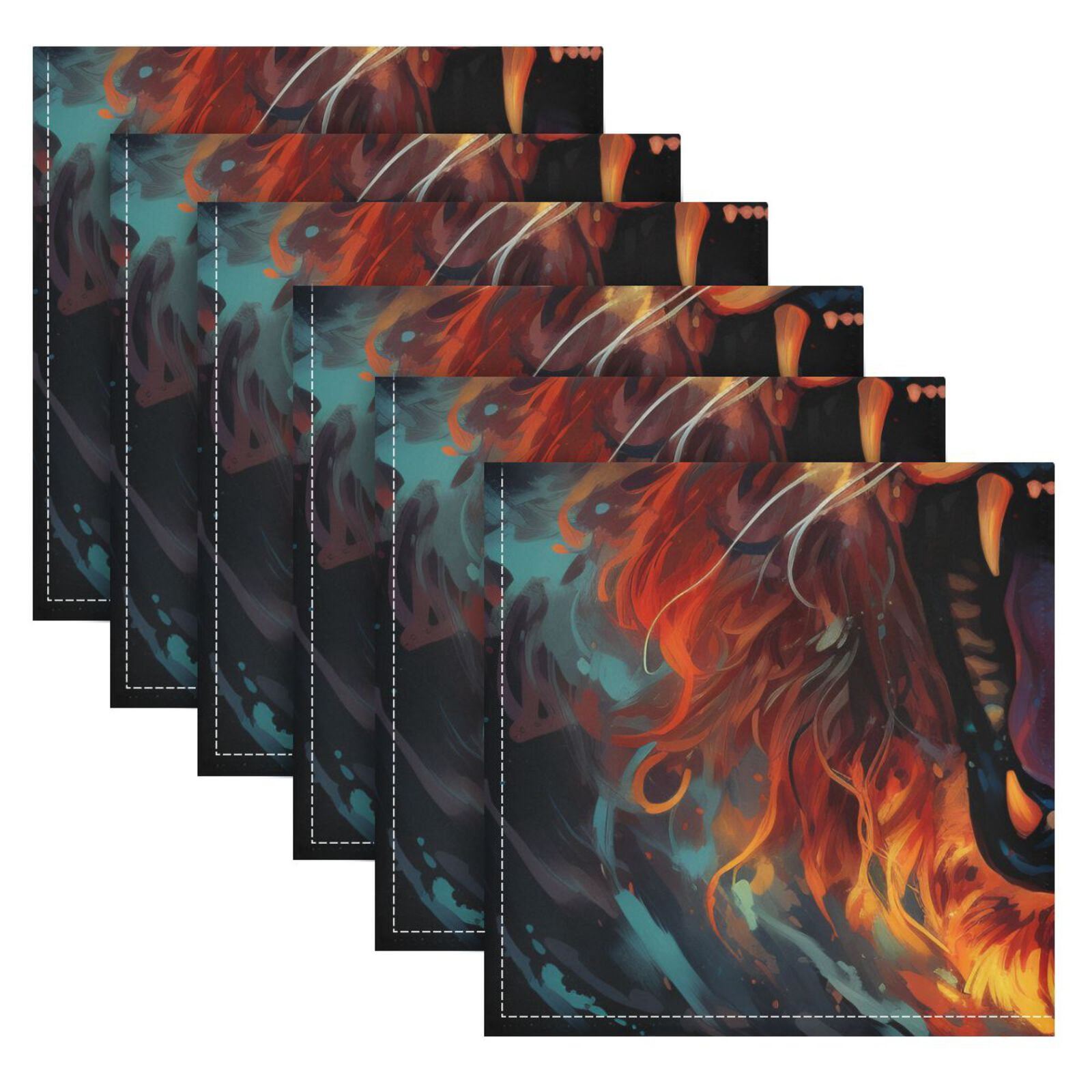 JSTEL Angry Lion Close Up Cloth Napkins Set of 6, 20x20 Inch Washable and Reusable Napkin for Decoupage Dinner Party Everyday Use