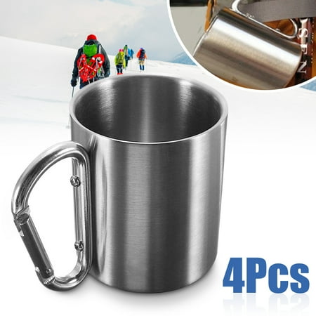 4pcs 220ml Stainless Steel Coffee Mug Outdoor Camping Cup Carabiner 4pcs 220ml Stainless Steel Coffee Mug Outdoor Camping Cup Carabiner Hook Double Wall For Hiking