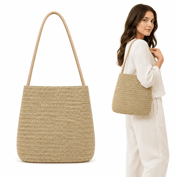 Straw Shoulder Bag for Women, Summer Beach Straw Large Shoulder Bag Handbags Bohemian Crossbody Bag