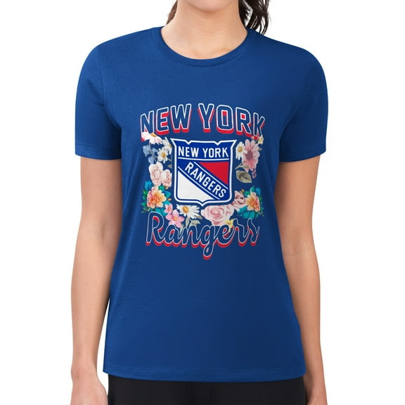 Women's G-III 4Her by Carl Banks Blue New York Rangers Super-Slim Fit Lightweight Flower Logo T-Shirt
