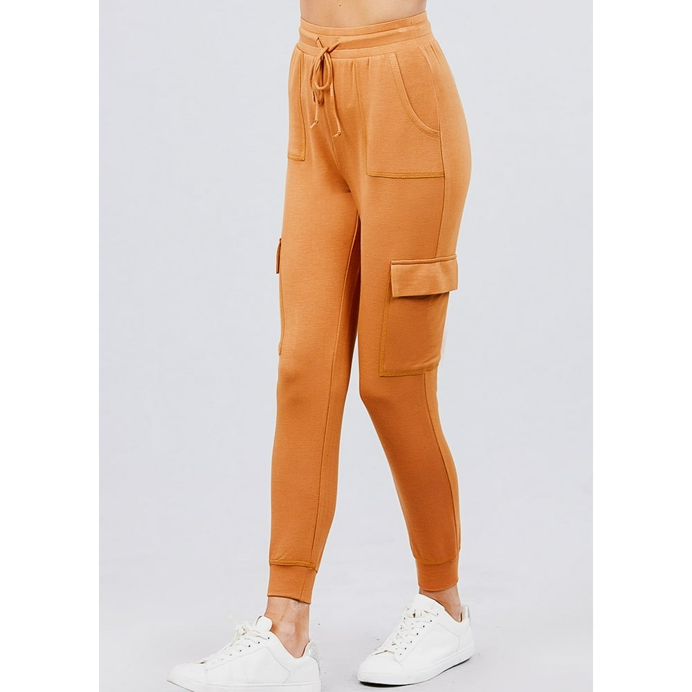 high waisted satin cargo jogger pant