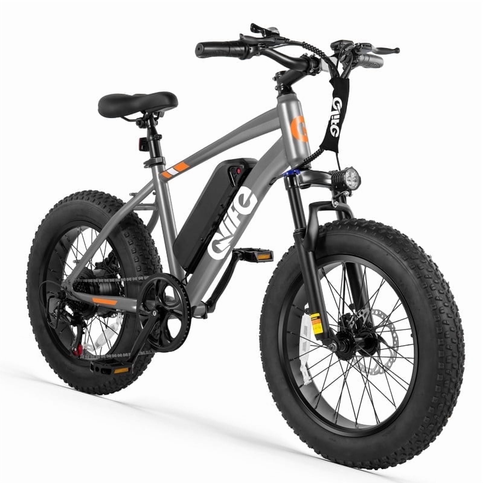 Qlife Racer Fat Tire Electric Bicycle for Adults, 28MPH Mountain Ebike with Peak 1200W Brushless Motor, Removable Battery, 20X4.0 Tire Step Over E-MTB with 7-Speed Gray