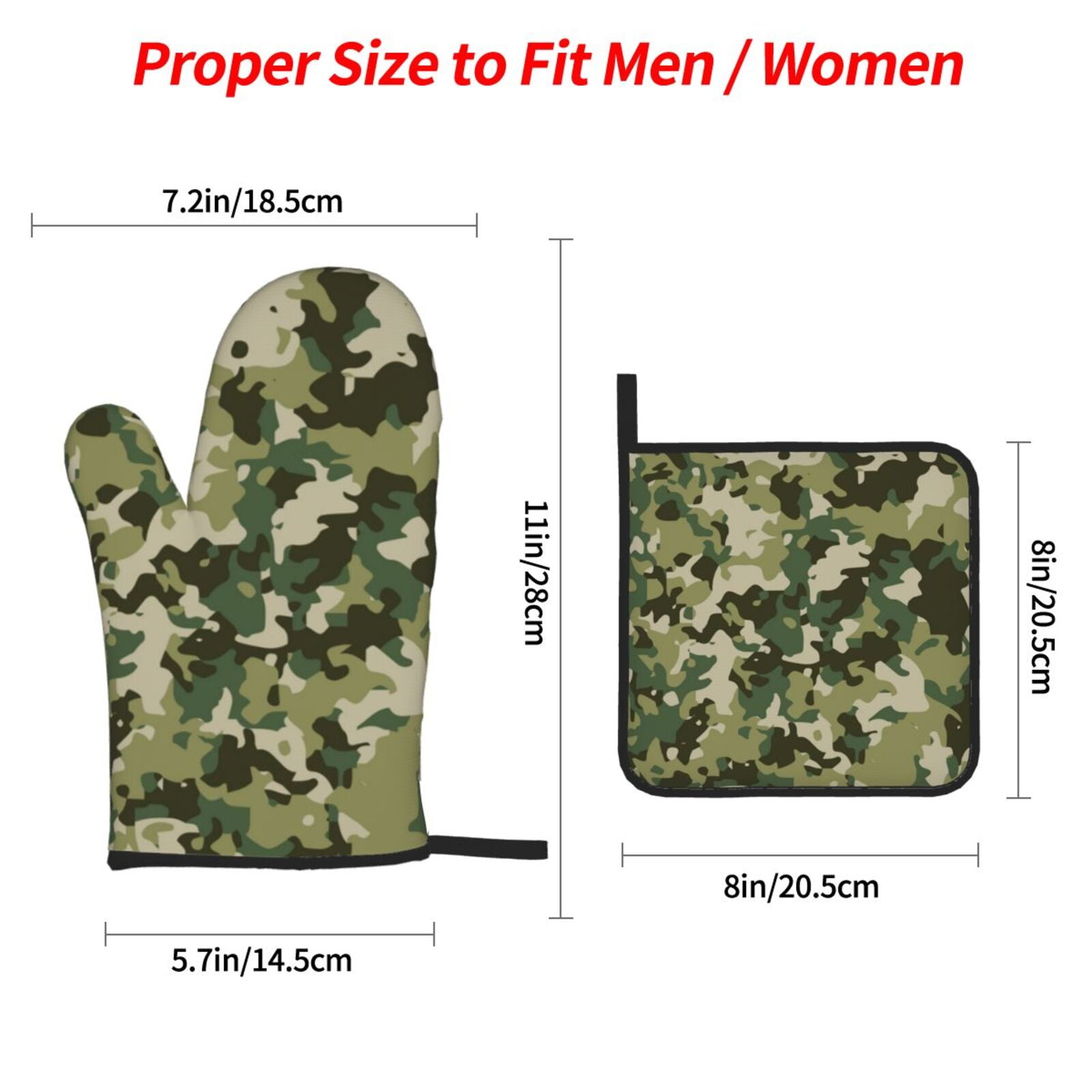 Military Camouflage Green Camo 4Pcs Oven Mitts and Pot Holders Sets Oven Kitchen Gloves Hot Pads for Cooking BBQ Baking Grilling