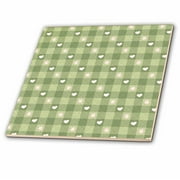 3dRose Cute White Hearts Against A Quilted Effect Squares Background - Ceramic Tile, 12-inch