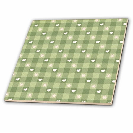 3dRose Cute White Hearts Against A Quilted Effect Squares Background - Ceramic Tile, 12-inch