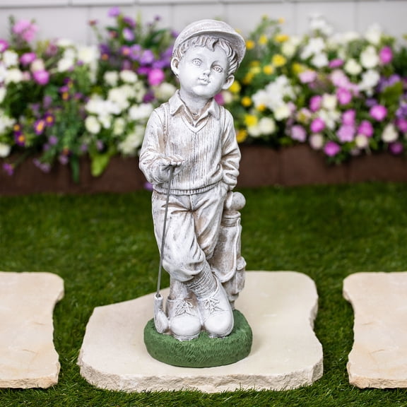 Northlight Golfer Boy with Clubs Outdoor Garden Statue - 17"