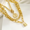 thumbnail image 4 of 3pcs/ Set Vintage Golden Coin Pendant Necklace Stackable Cuban Chain Necklace Women's Jewelry, 4 of 4