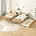 thumbnail image 3 of Bellemave Bunk Bed with Trundle, Twin Over Twin Bunk Bed Frame Can Convertible 2 Platform Bed, Wood Bunk Bed Built-in Ladder for Teens & Adults(Natural), 3 of 8
