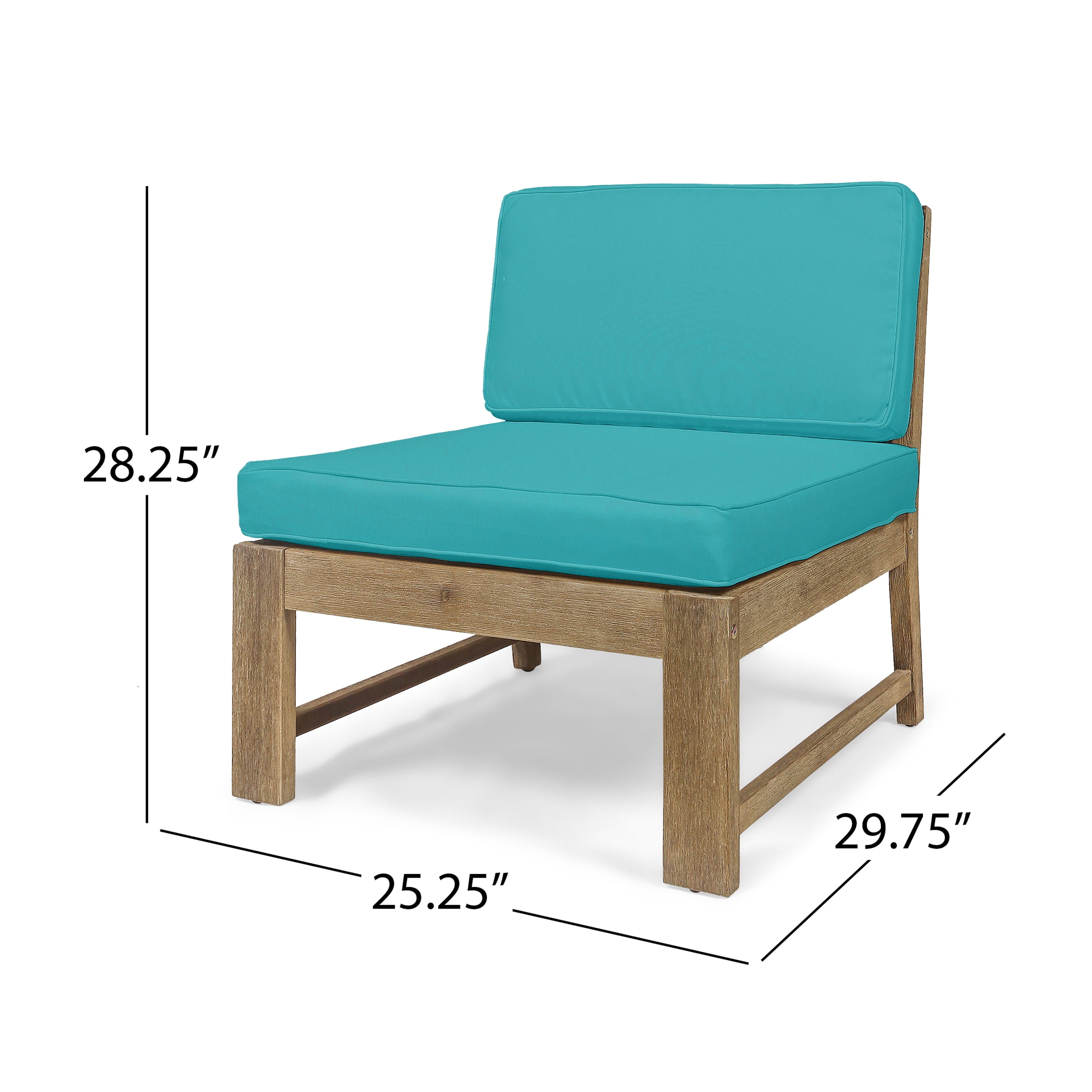 Faviola Ana Outdoor 3 Seater Acacia Wood Sofa Sectional with Cushions, Light Brown and Teal